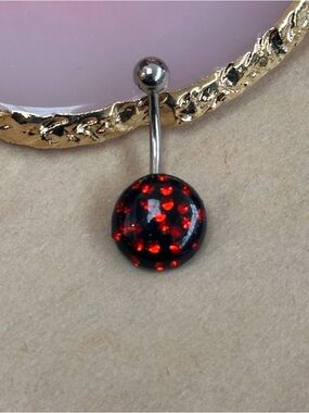 RED & BLACK MULTI GEM NON DANGLE BELLY BUTTON RING NAVEL PIERCING NEW 14G
